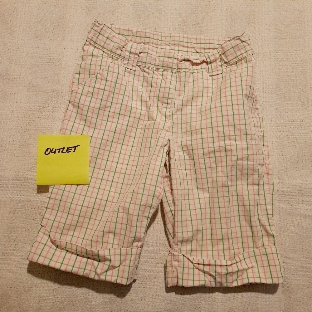 Gymboree girls size 8 white walking shorts with pink and green lines
